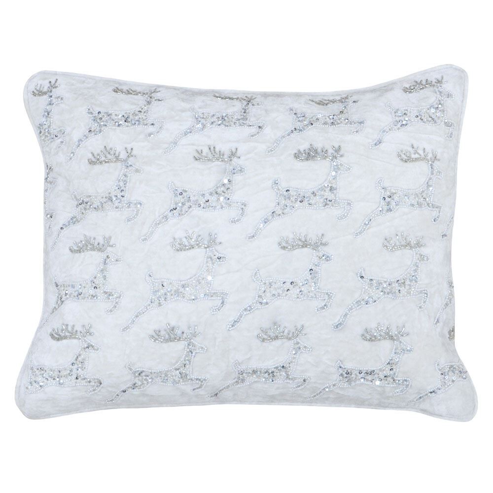 Riva Paoletti Christmas Leaping Reindeer Embroidered Piped Cushion Cover, White, 35 x 50 Cm