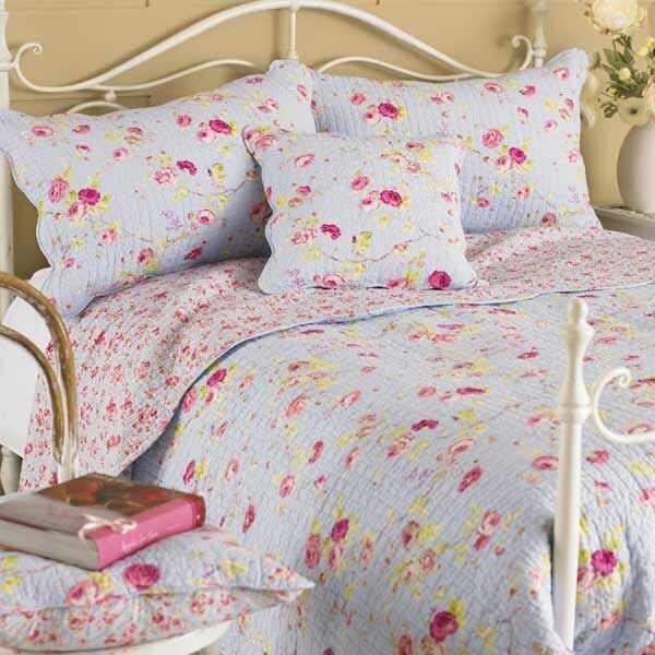 Paoletti Honeypot Lane Floral Woven 100% Cotton Quilted Bedspread