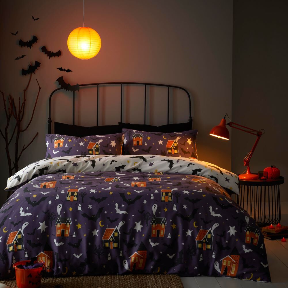 Bedlam Halloween Haunted House Glow In The Dark Duvet Cover Set