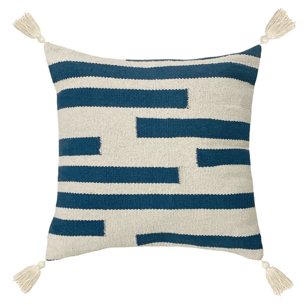 The Linen Yard Alaya Woven Jacquard 100% Cotton Tasselled Cushion Cover, Navy, 50 x 50 Cm