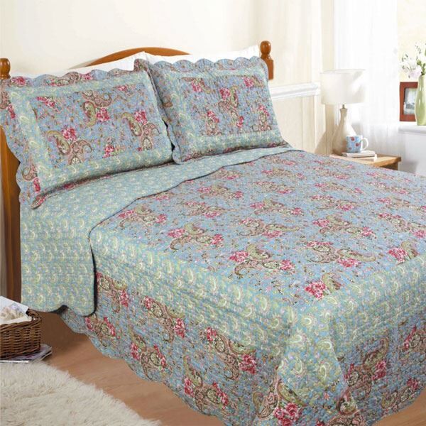 Restmor Paisley Scalloped Quilted Bedspread, Green/Blue, Double