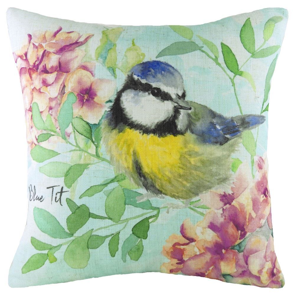Evans Lichfield Blue Tit Watercolour Print Cushion Cover, Multi, 43 x 43 Cm