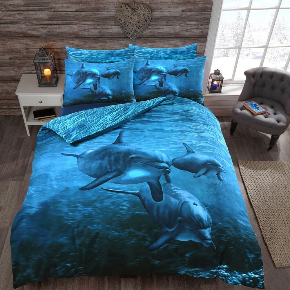 Night Zone Dolphin 3D Photographic Print Duvet Cover Set, Multi