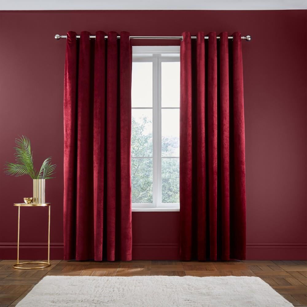 Catherine Lansfield Kingsley Matt Velvet Eyelet Lined Curtains