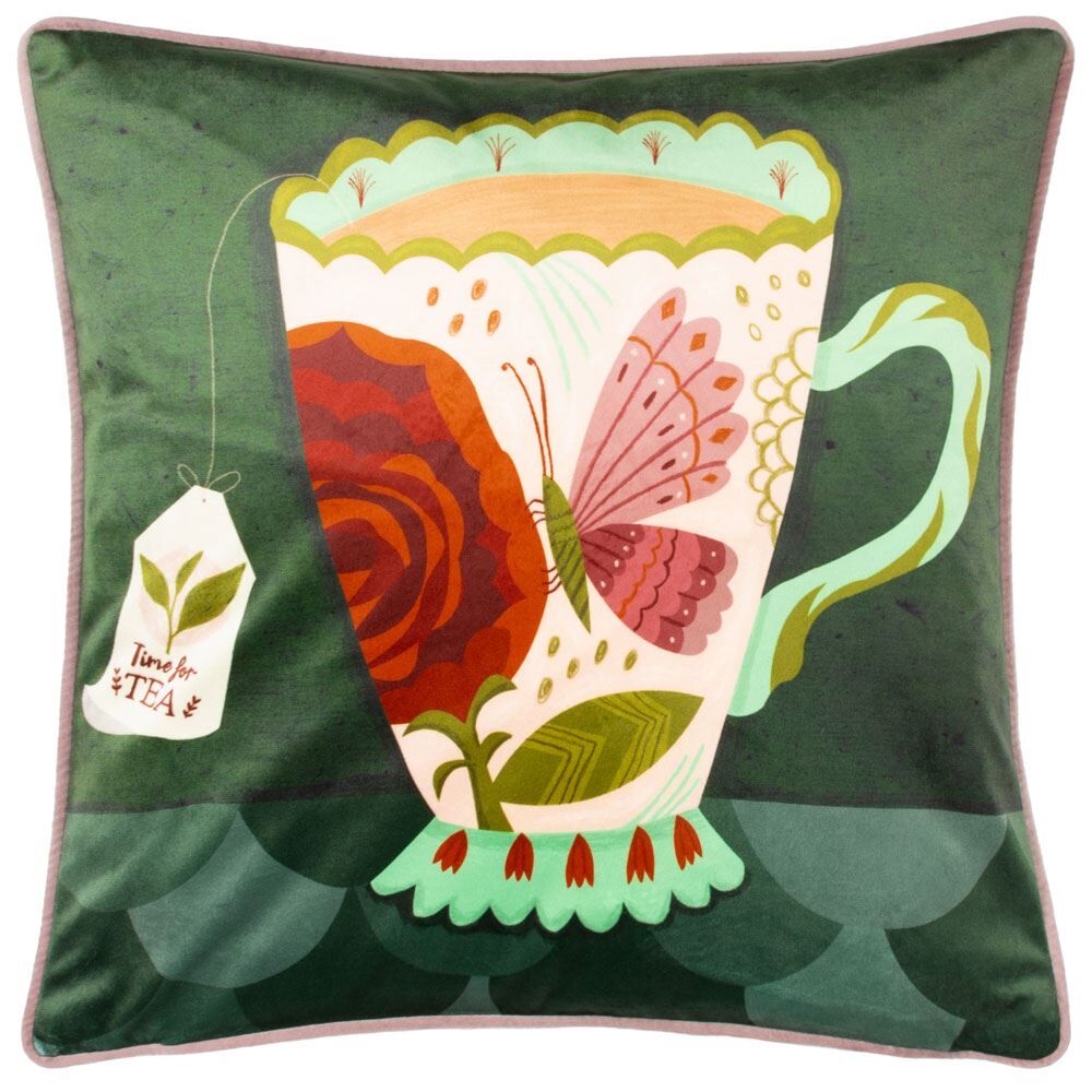 Kate Merritt Time For Tea Print Piped Edge Cushion Cover, Multi, 43 x 43 Cm