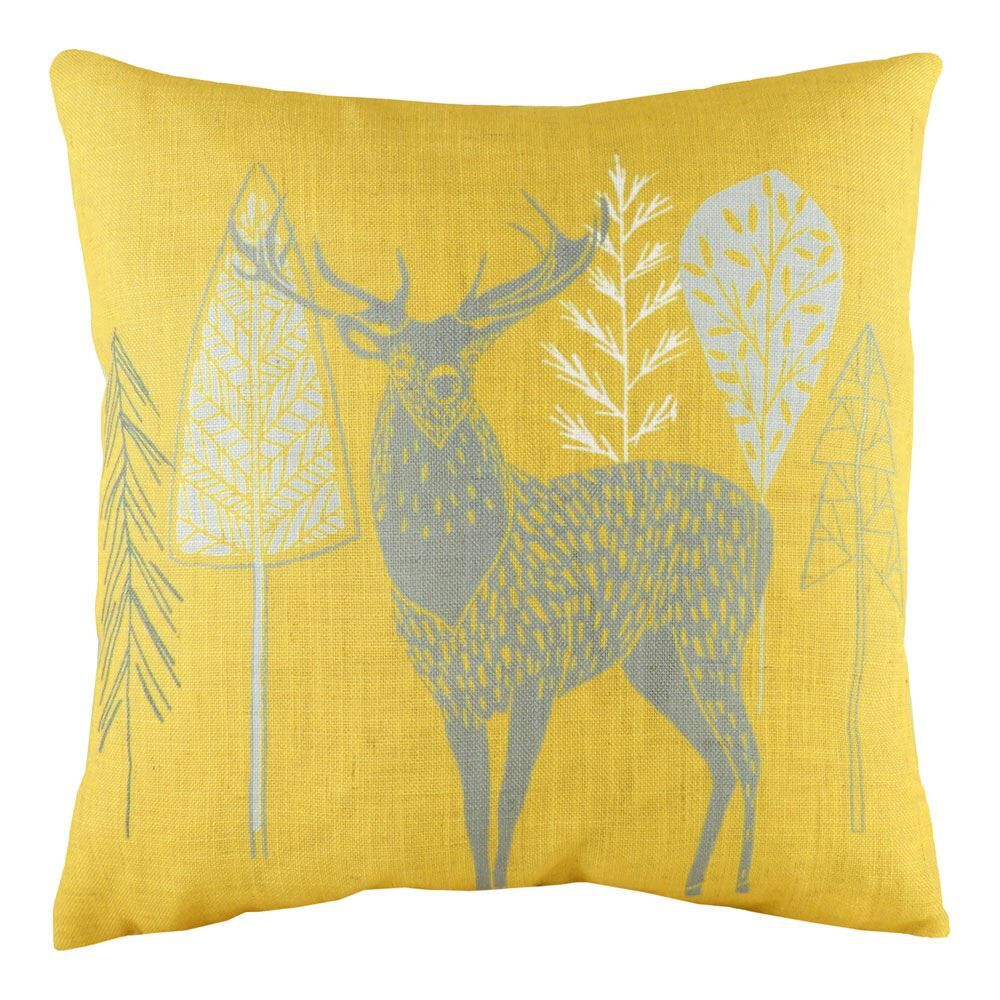 Evans Lichfield Hulder Stag Print Cushion Cover, Ochre, 43 x 43 Cm
