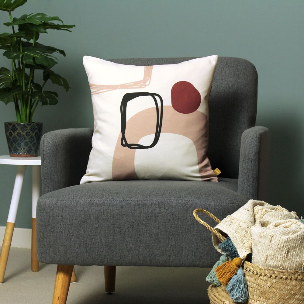 Furn Aida Geometric Print Recycled Polyester Cushion Cover, Blush, 43 x 43 Cm