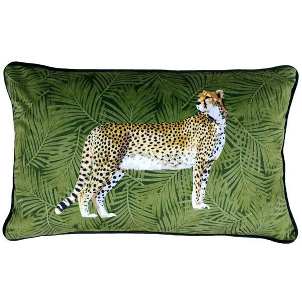 Riva Paoletti Cheetah Forest Faux Velvet Cushion Cover, Green, 30 x 50 Cm