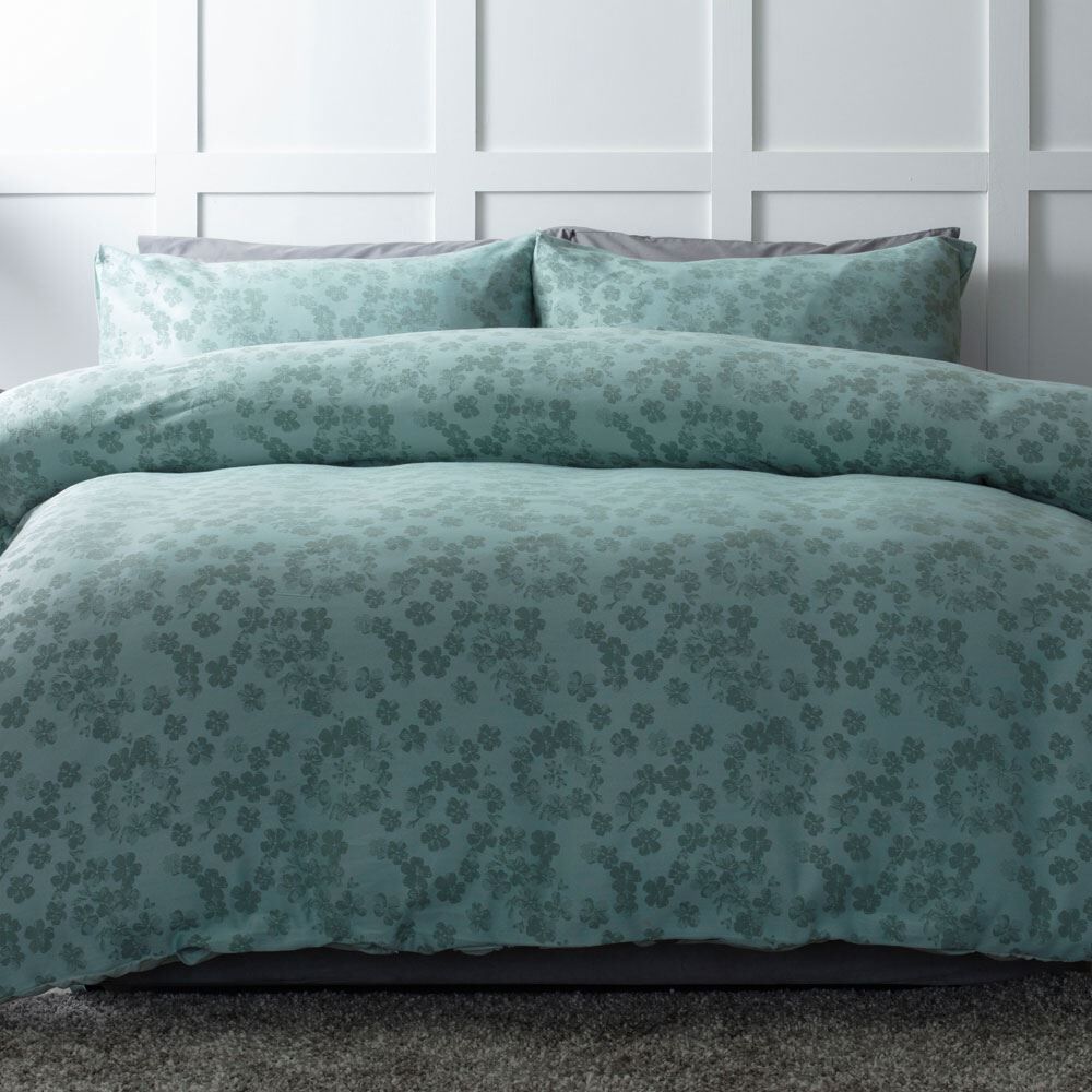 Belledorm Flora Jacquard Cotton Rich Duvet Cover Set, Duck Egg, King