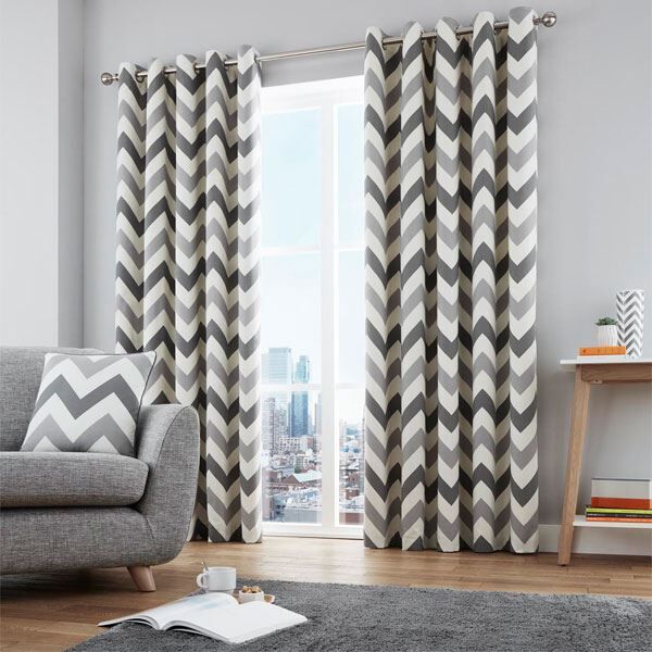 Fusion Chevron Geometric 100% Cotton Eyelet Lined Curtains