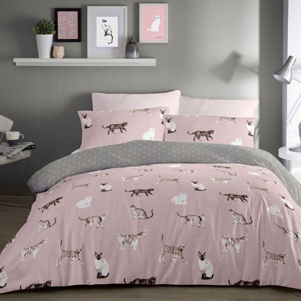 Fusion Cats Reversible Duvet Cover Set, Blush