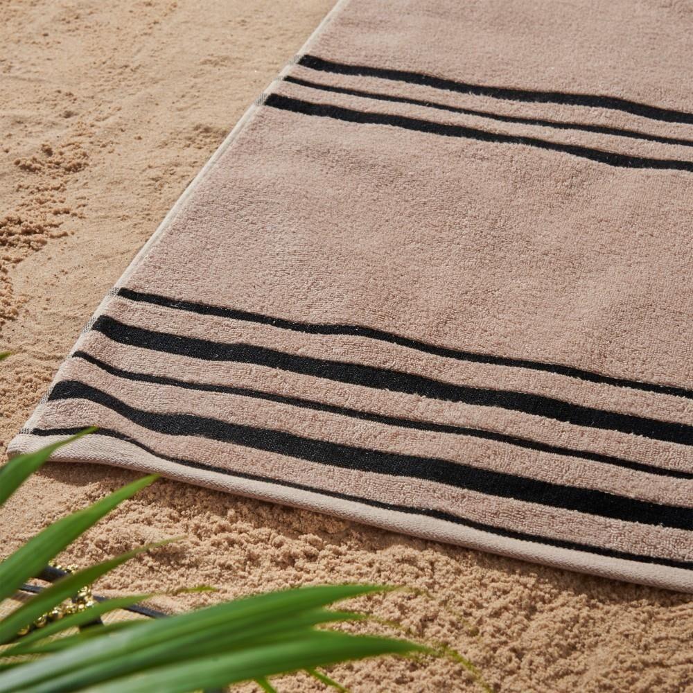 Catherine Lansfield Banded Stripe 100% Cotton Beach Towel, Cream/Natural, 2 Pack