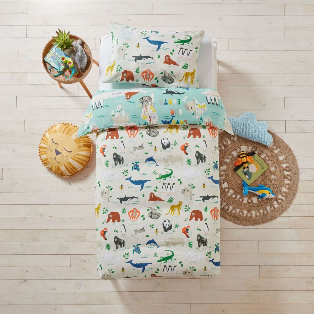 Little Furn Love Our Earth Animal Print 100% Cotton Reversible Duvet Cover Set