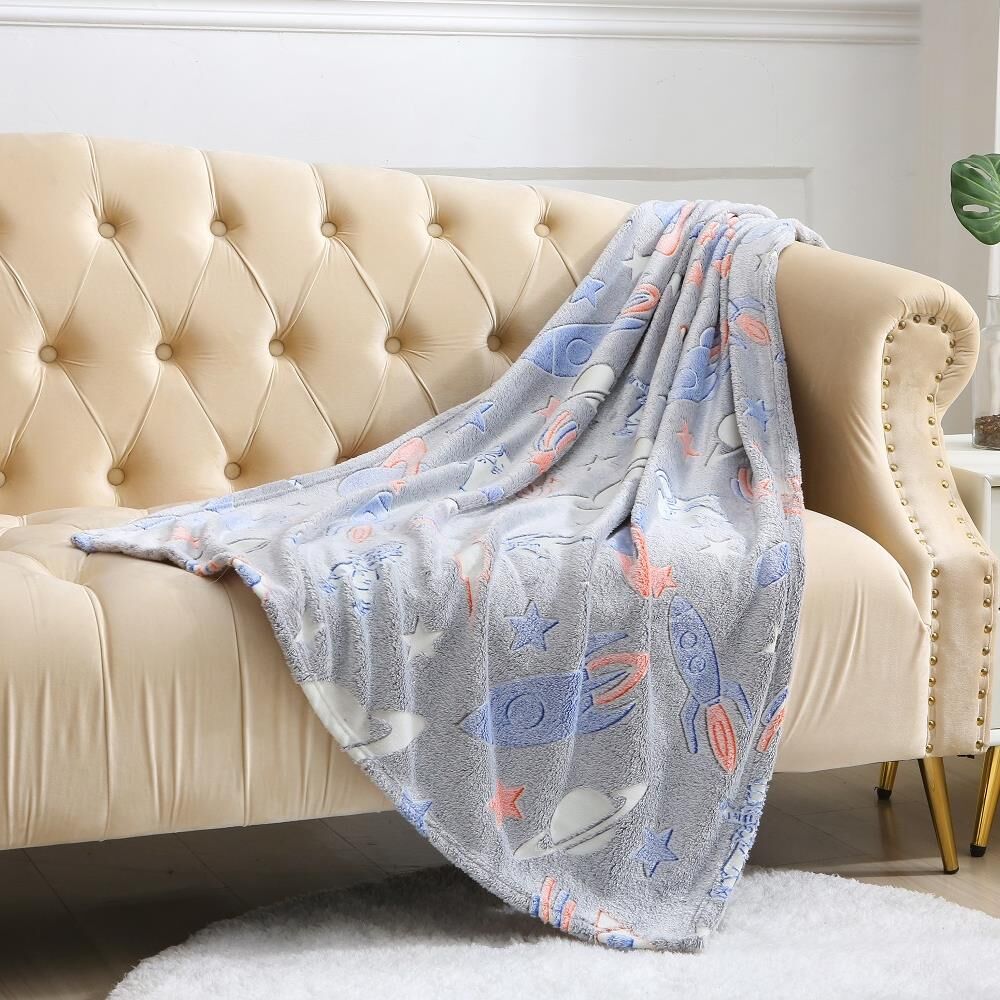 Night Zone Space Glow In The Dark Super Soft Fleece Warm & Cosy Throw, Multi, 100 x 150 Cm