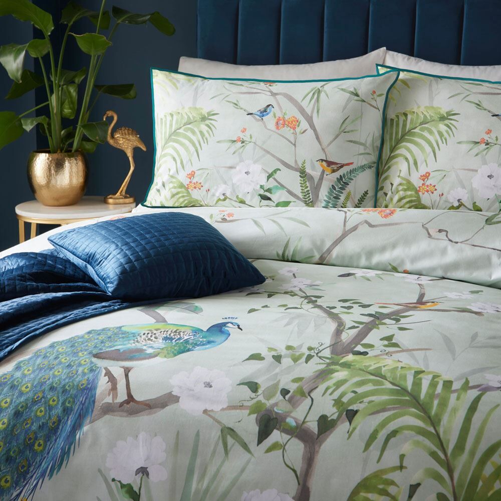 Soiree Peacock Jungle Print 100% Cotton 200 Thread Count Duvet Cover Set