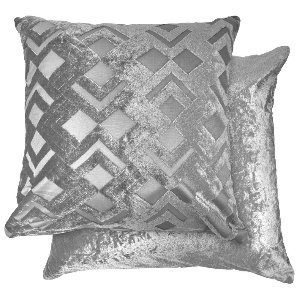Emma Barclay Valencia Geometric Cut Velvet Cushion Cover, Silver, 43 x 43 Cm