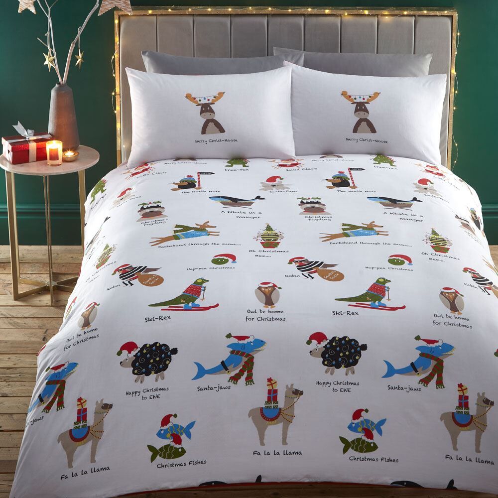 Portfolio Home Christmas Santa Paws Print Reversible Duvet Cover Set