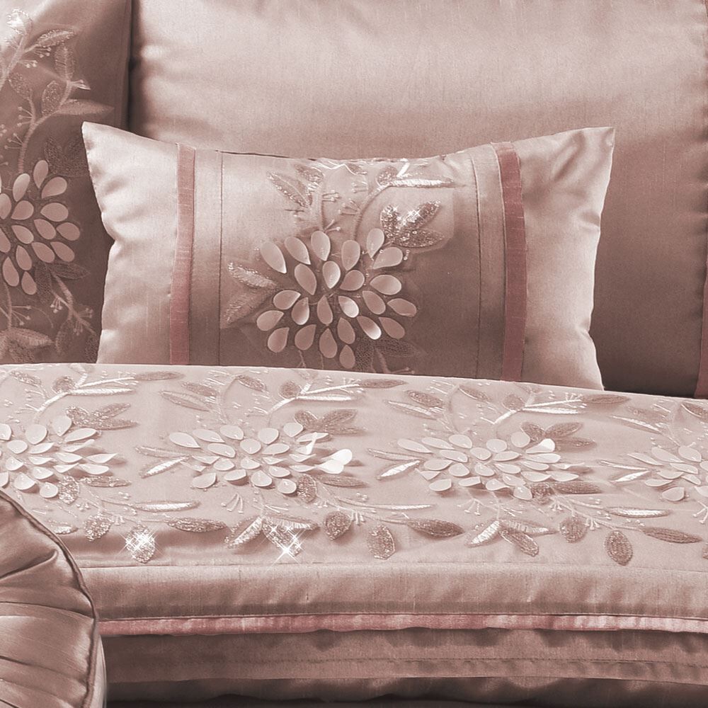 Night Zone Cassandra Embroidered Filled Cushion, Coral Pink, 30 x 50 Cm