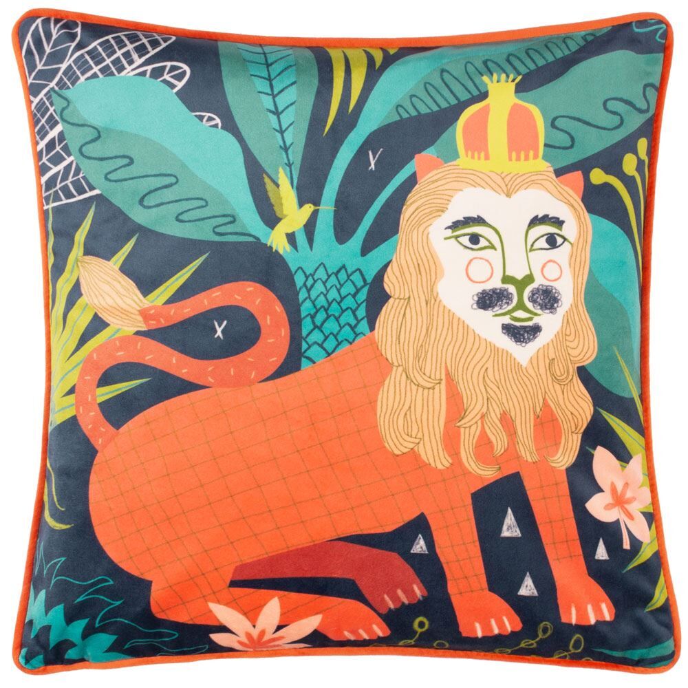 Kate Merritt Abstract Lion Print Piped Edge Cushion Cover, Multi, 43 x 43 Cm
