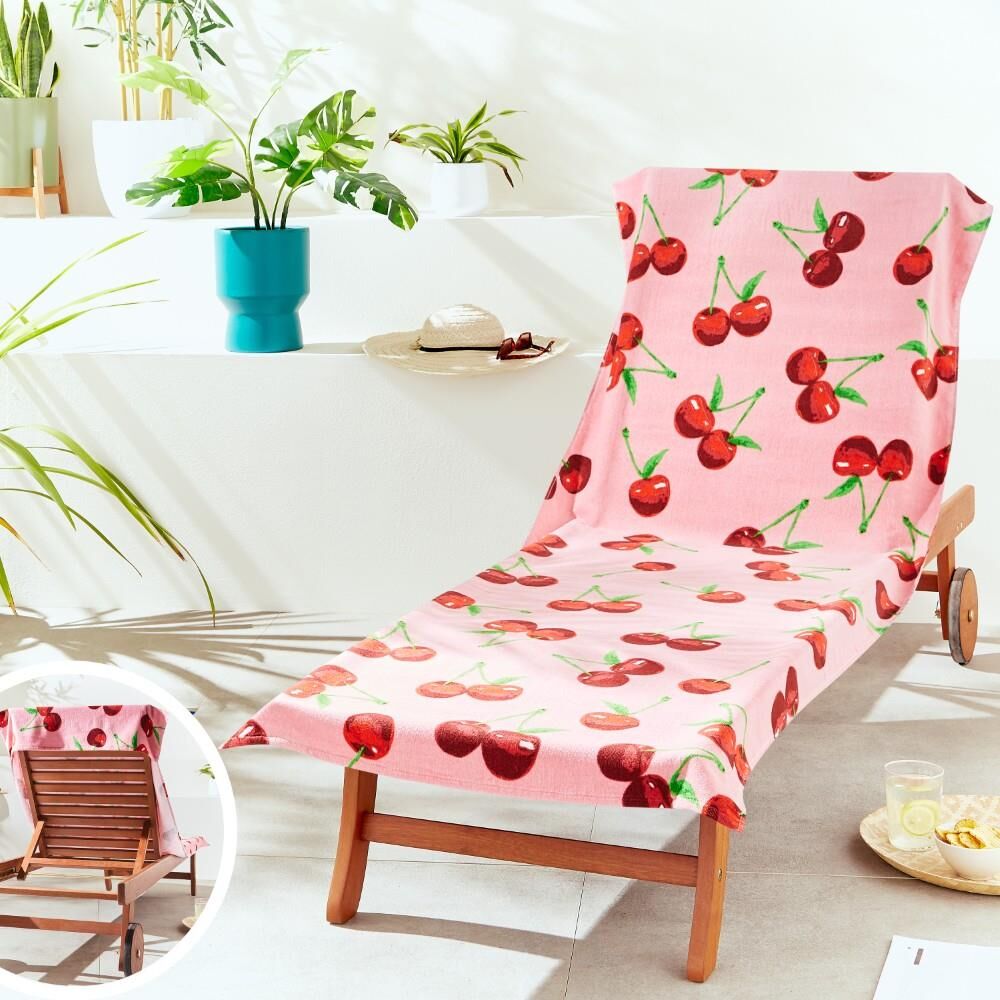Catherine Lansfield Cherries 100% Cotton Sun Lounger Beach Towel, Pink