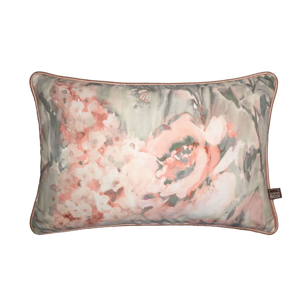 Scatter Box Edie Floral Print Feather Filled Cushion, Blush/Sage, 35 x 50 Cm