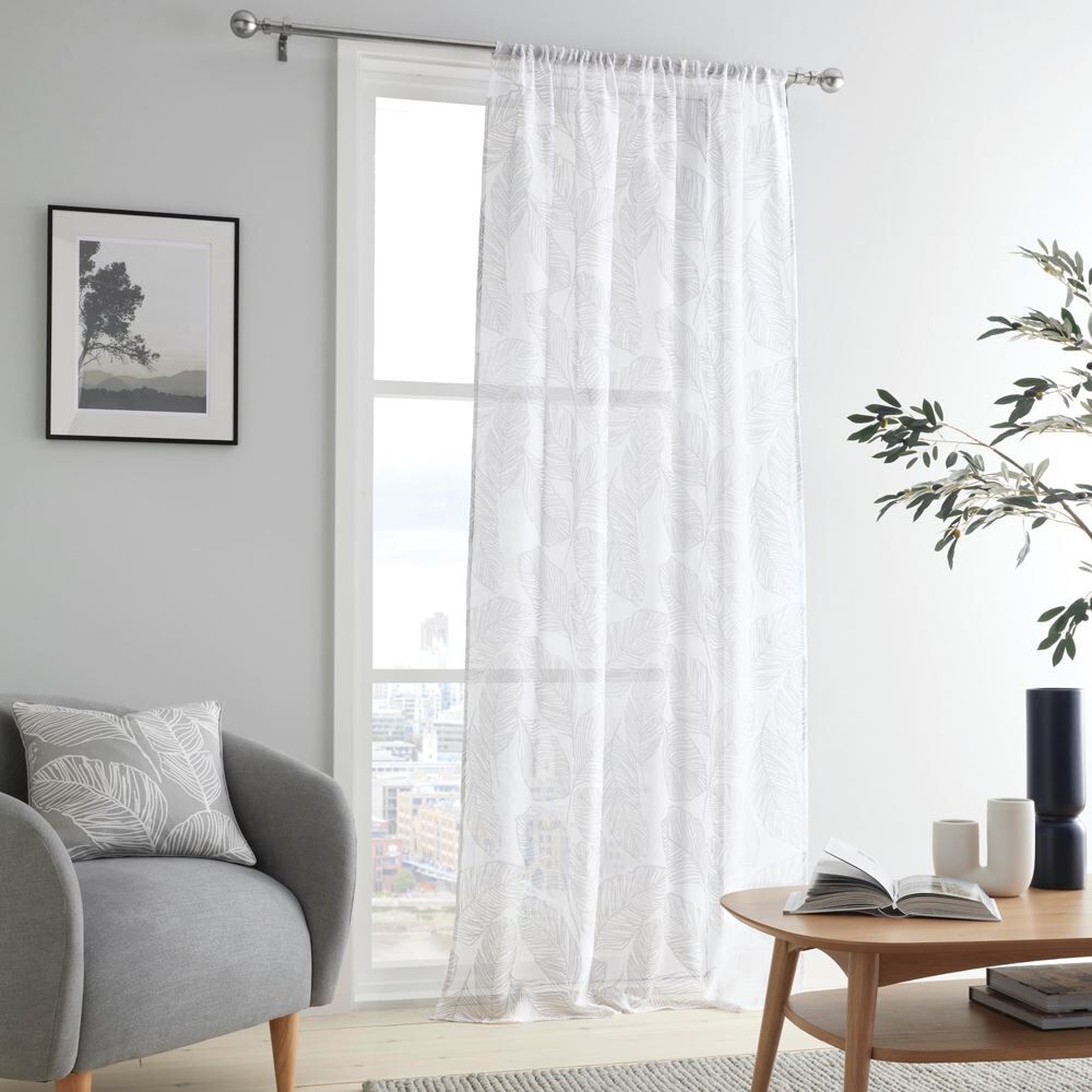 Fusion Matteo Botanical Palm Leaf Print Slot Top Voile Curtain Panel