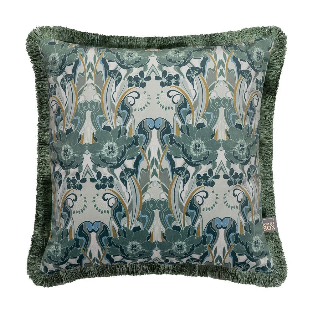 Scatter Box Noveau Botanical Print Fringed Feather Filled Cushion