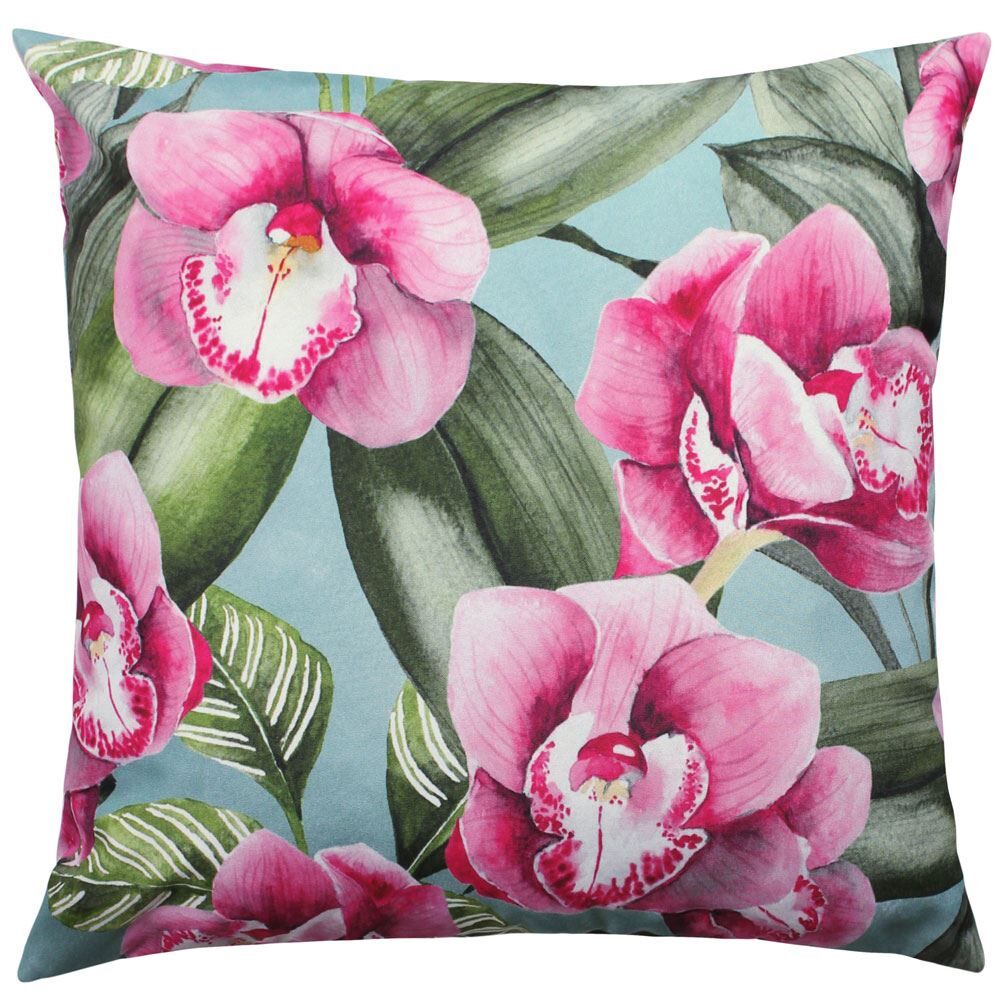 Evans Lichfield Orchids Botanical Outdoor Cushion Cover, Duck Egg, 43 x 43 Cm