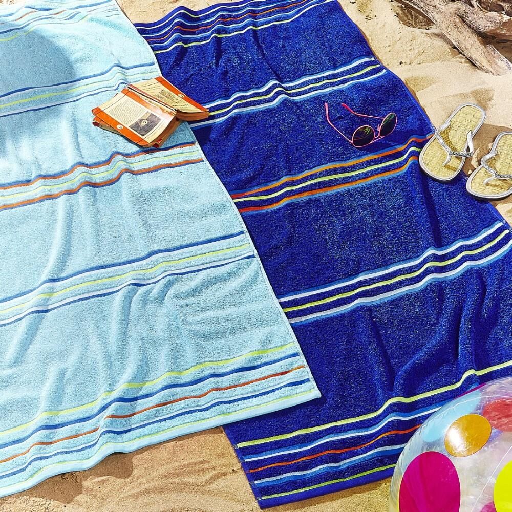 Catherine Lansfield Rainbow 100% Cotton Beach Towel, Blue, 2 Pack