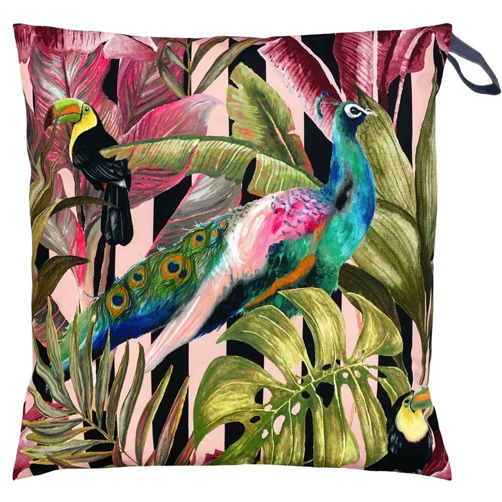 Evans Lichfield Toucan And Peacock Print Outdoor Floor Cushion Cover, Multi, 70 x 70 Cm