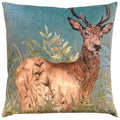 Wylder Nature Willow Stag Print Velvet Cushion Cover, Cyan, 43 x 43 Cm