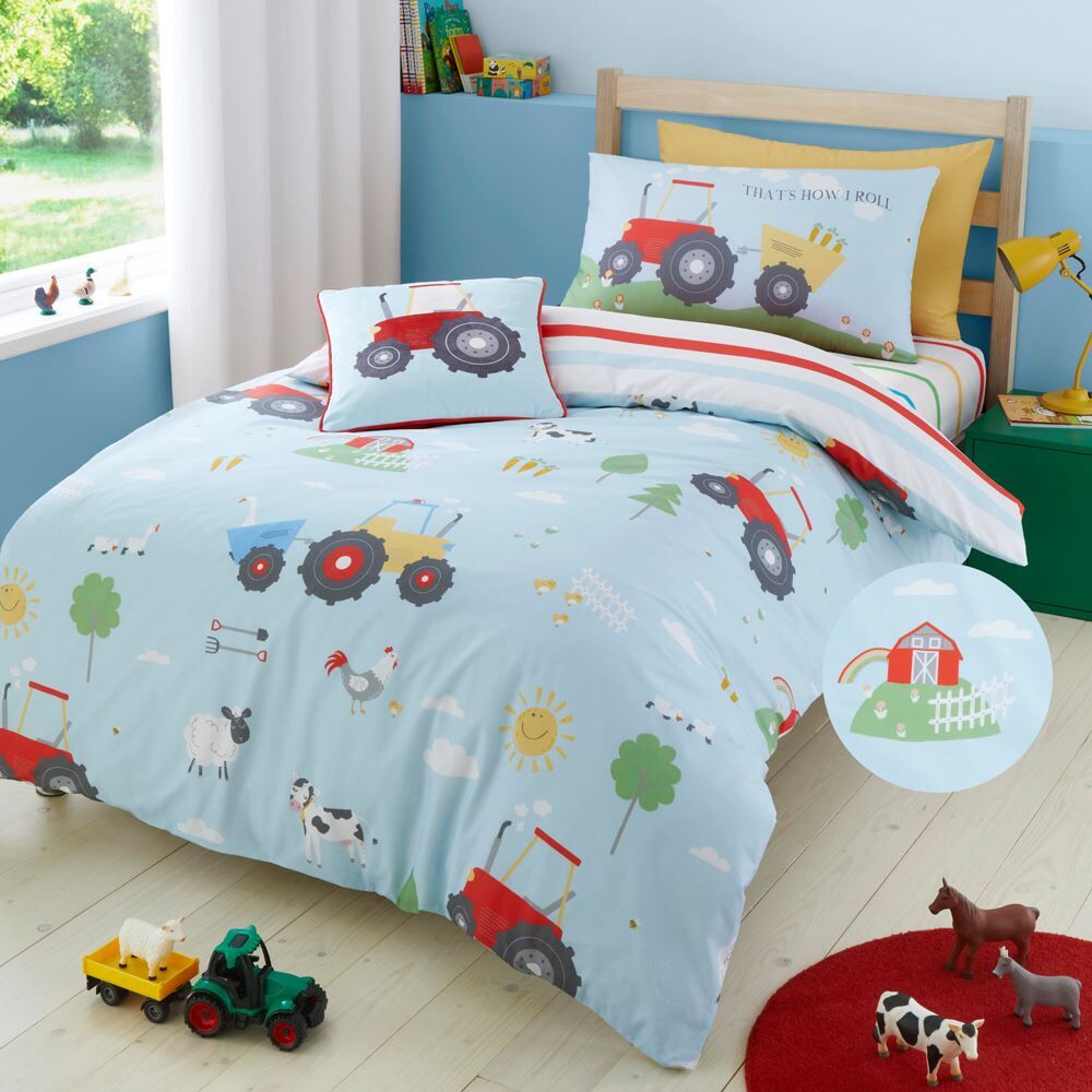 Bedlam Farmyard Friends Print 100% Cotton Reversible Duvet Cover Set