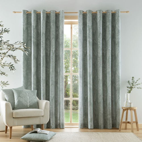 Catherine Lansfield Alder Trees 100% Cotton Lined Eyelet Curtains