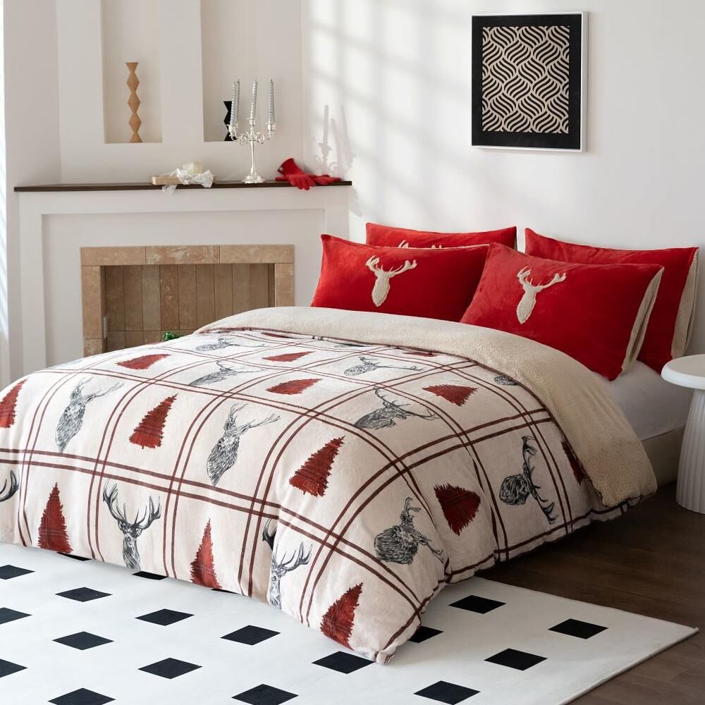 Night Zone Stag Super Soft Teddy Fleece Warm & Cosy Duvet Cover Set