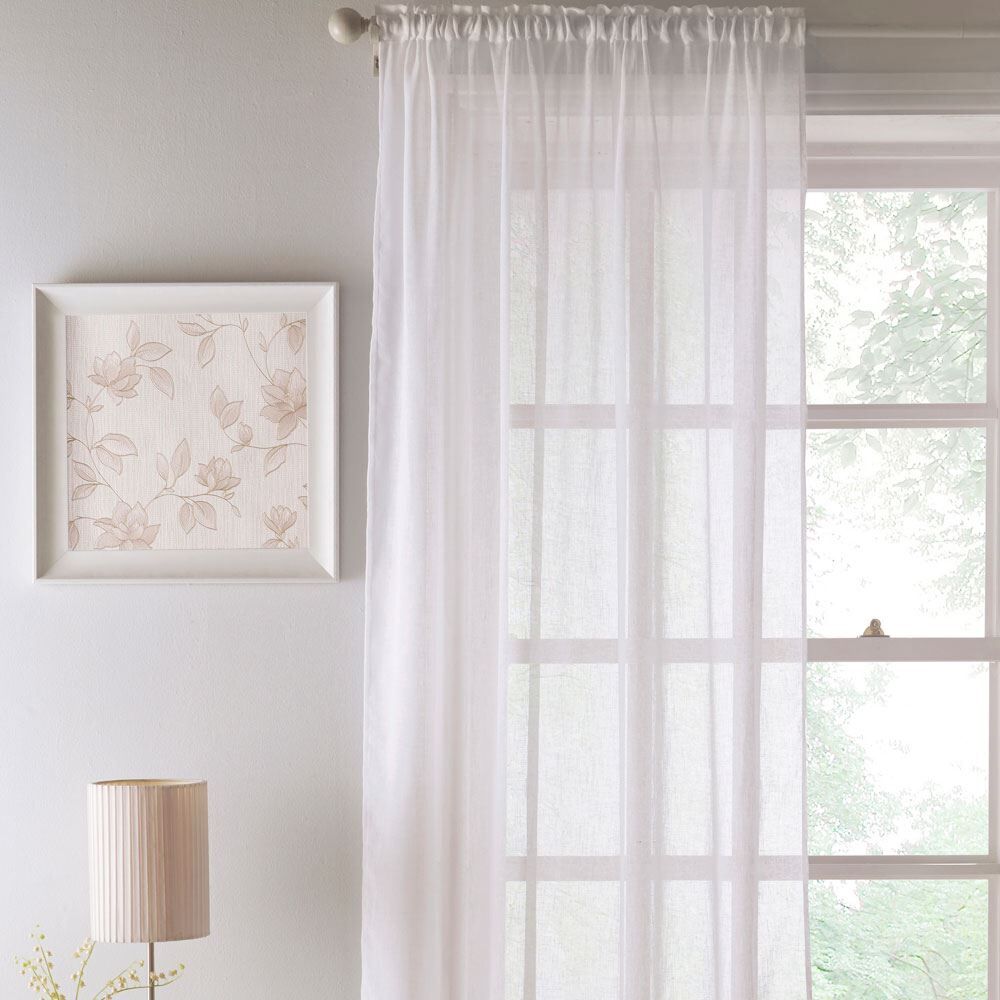Tyrone Eden Plain Voile Slot Top Curtain Panel, White, 55 x 90 Inch