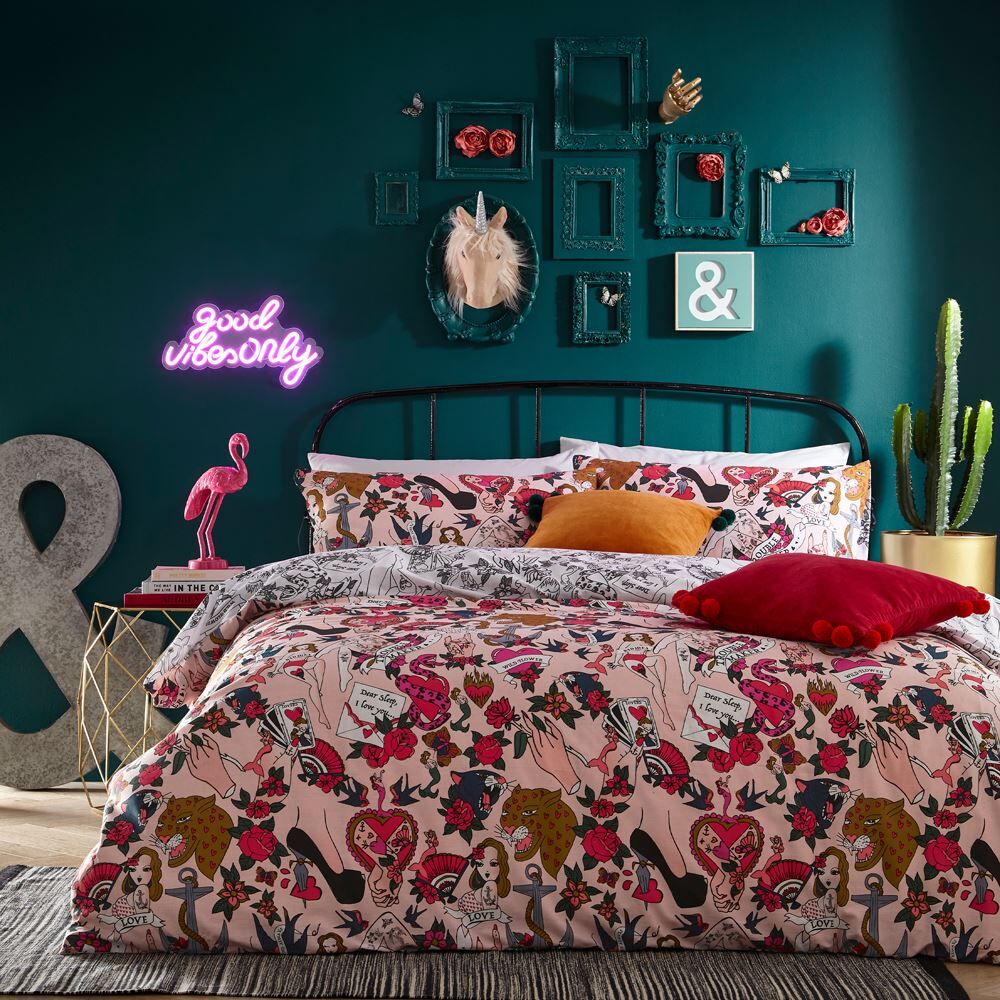 Furn Inked Tattoo Print Reversible Duvet Cover Set