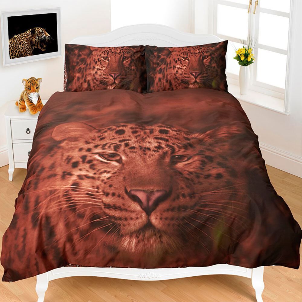 Night Zone Leopard 3D Photographic Print Duvet Cover Set, Brown