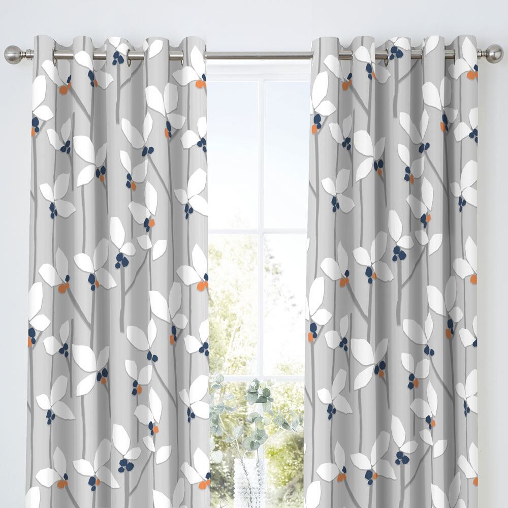 Dreams & Drapes Malmo Floral Scandi Print Eyelet Lined Curtains