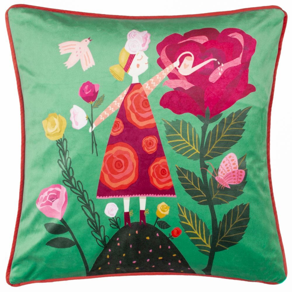 Kate Merritt Flower Girl Botanical Print Piped Edge Cushion Cover, Multi, 43 x 43 Cm