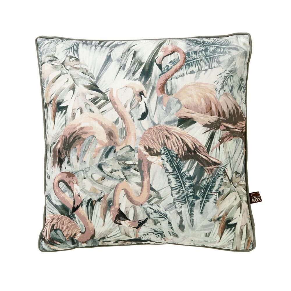 Scatter Box Strut Flamingo Print Feather Filled Cushion, Grey/Blush