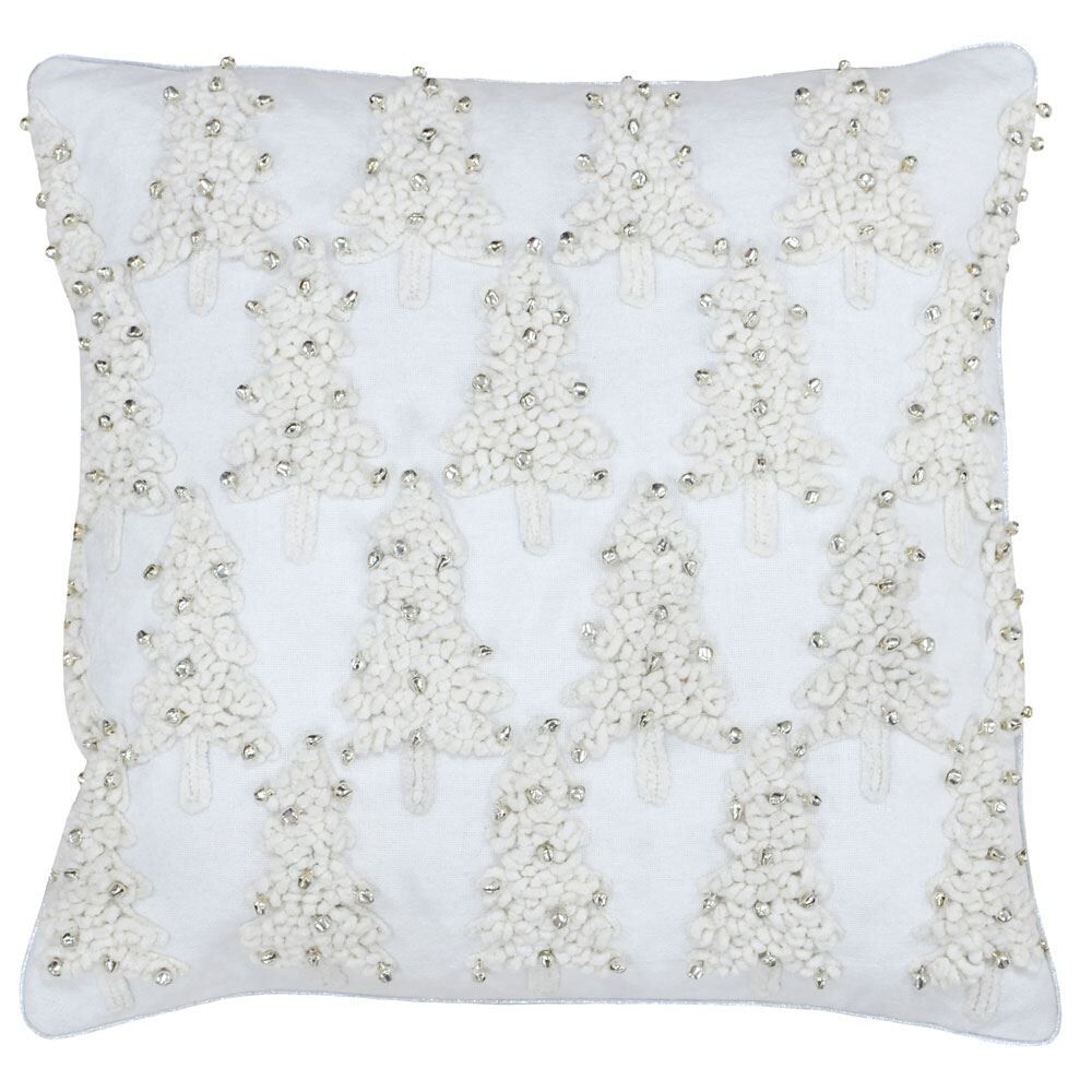 Riva Paoletti Christmas Tree Bells Embroidered Piped Cushion Cover, White, 45 x 45 Cm