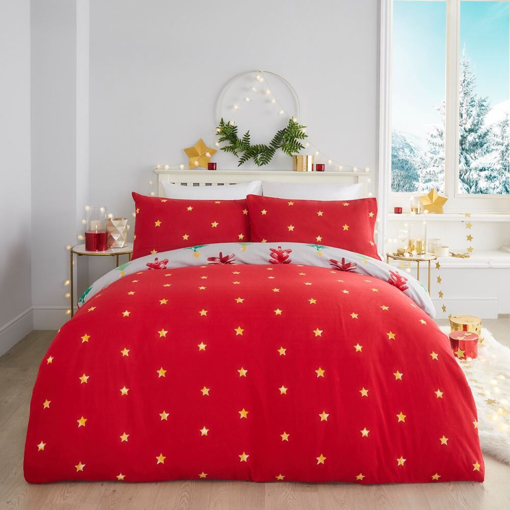 Fusion Christmas Festive Trees 100% Brushed Cotton Reversible Duvet Cover Set