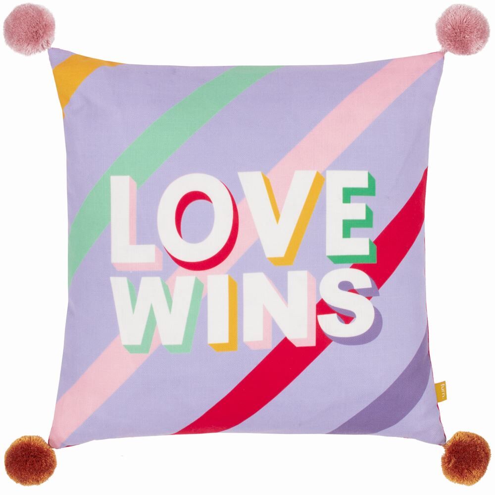 Furn Pom Poms Love Wins Tasselled Cushion Cover, Lilac, 43 x 43 Cm