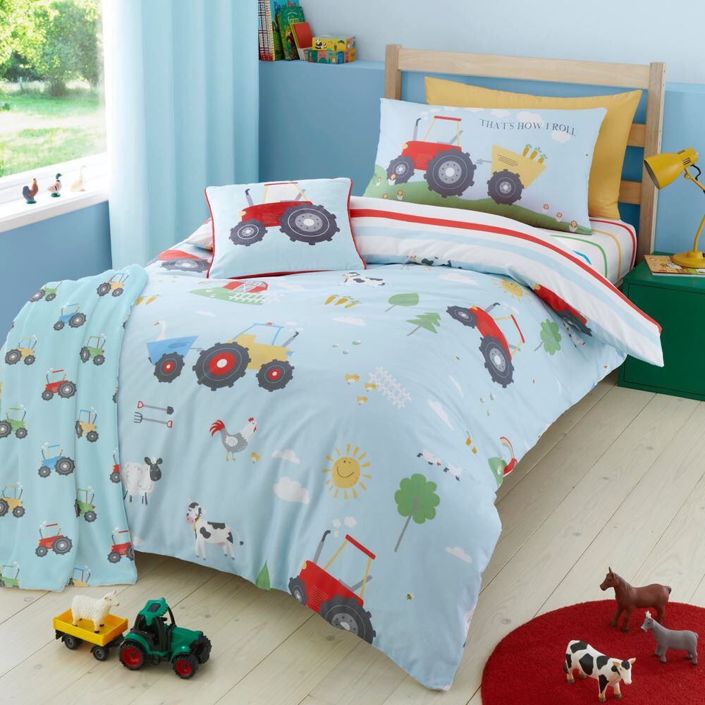 Bedlam Farmyard Friends Print 100% Cotton Reversible Duvet Cover Set