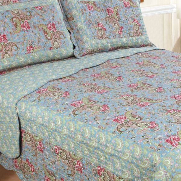 Restmor Paisley Scalloped Quilted Bedspread, Green/Blue, Double