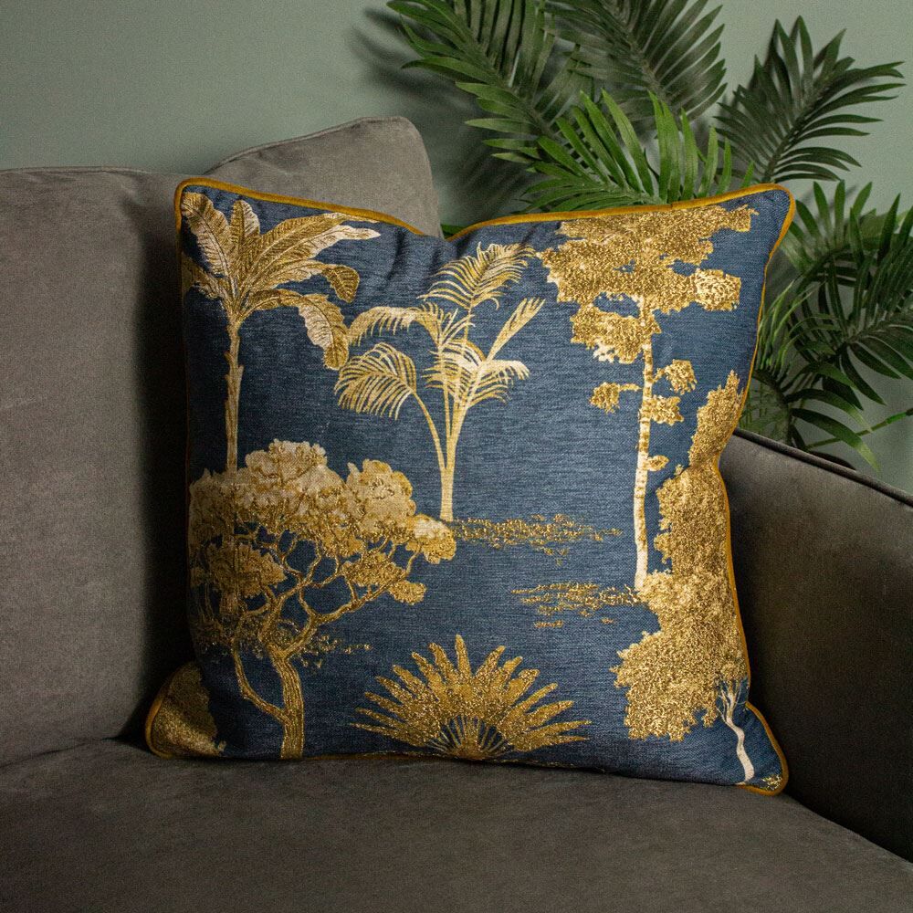 Paoletti Arboretum Piped Cushion Cover, Blue, 50 x 50 Cm