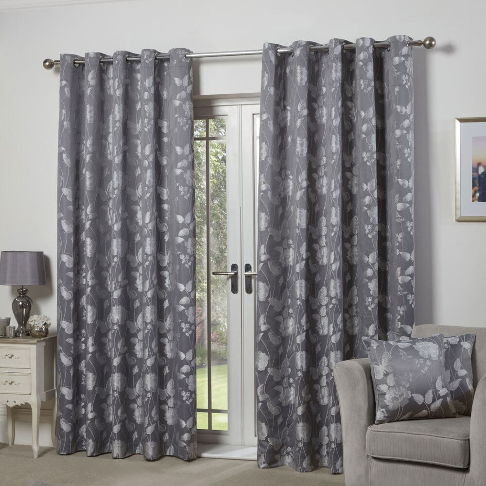 Emma Barclay Butterfly Meadow Floral Jacquard Lined Eyelet Curtains