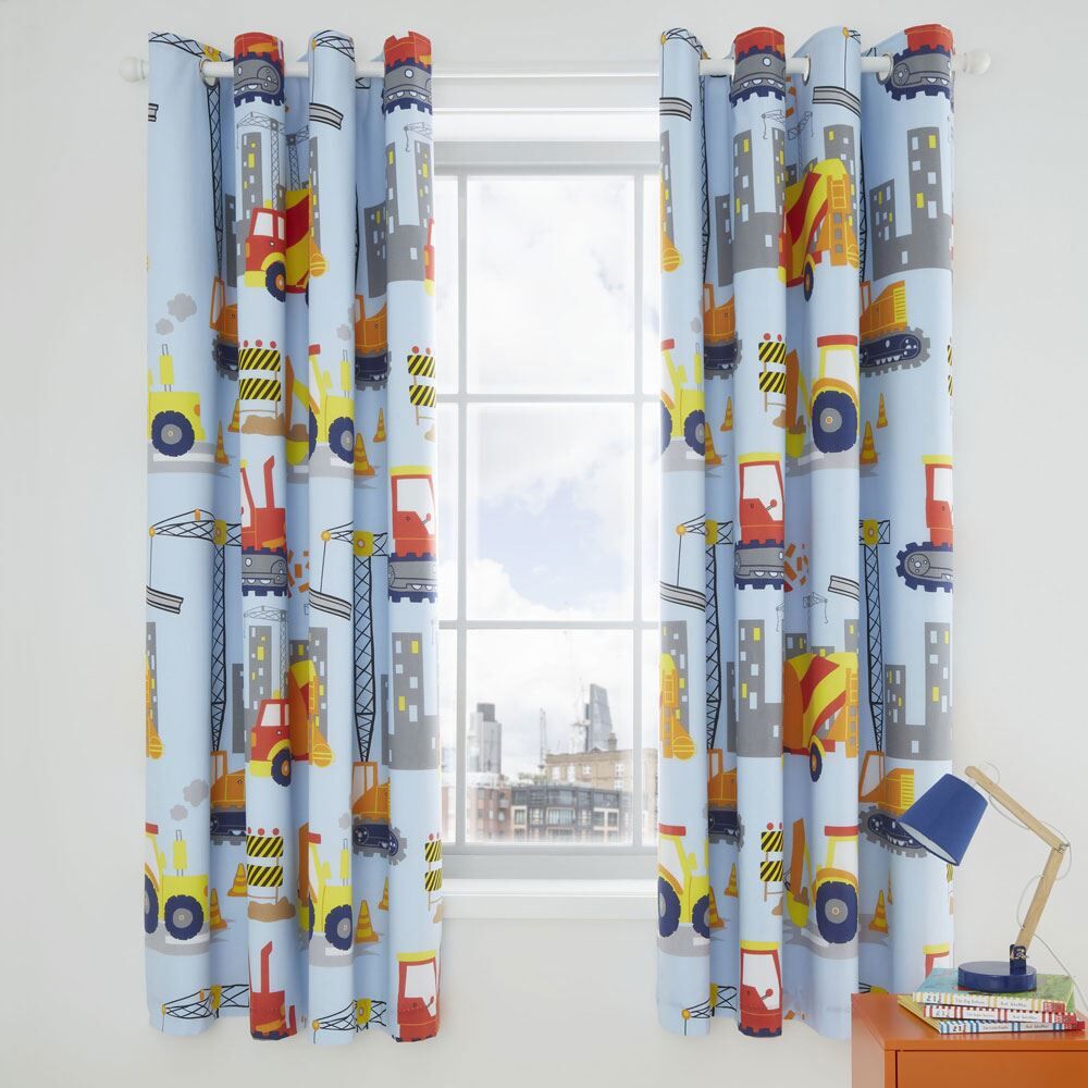 Catherine Lansfield Construction Eyelet Curtains, Blue, 66 x 72 Inch