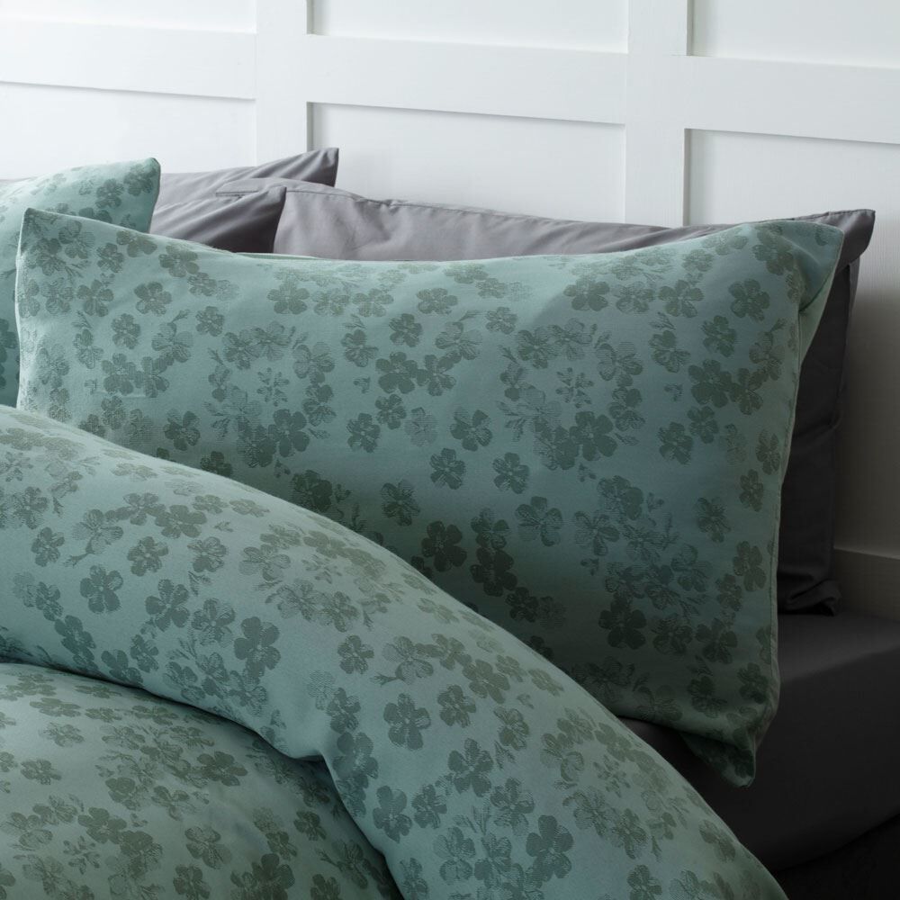 Belledorm Flora Jacquard Cotton Rich Duvet Cover Set, Duck Egg, King