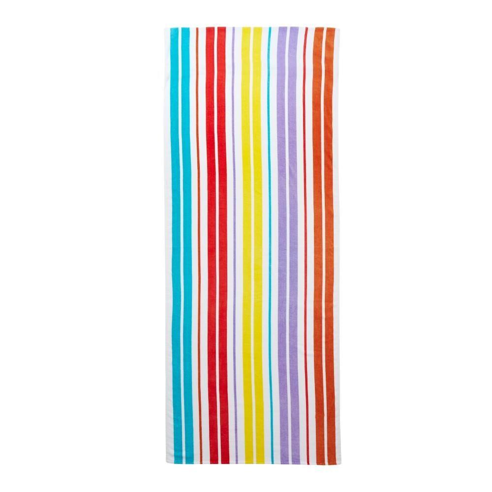 Catherine Lansfield Rainbow Stripe 100% Cotton Sun Lounger Beach Towel, Bright